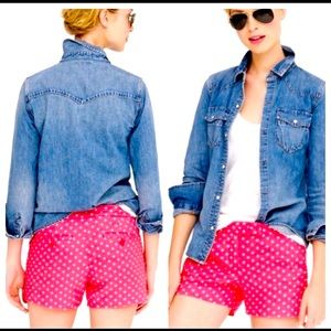 J.Crew Womens Pink White Polka Dot Linen Shorts 3” size 12 NWOT